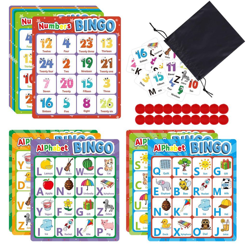 Edumix Double-Sided Alphabet & Number Bingo Game – ABC, 123 & Sight Word Learning Toy for Toddlers, Preschool Activities, Family Matching Game