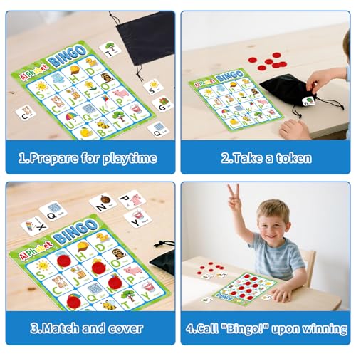 Edumix Double-Sided Alphabet & Number Bingo Game – ABC, 123 & Sight Word Learning Toy for Toddlers, Preschool Activities, Family Matching Game
