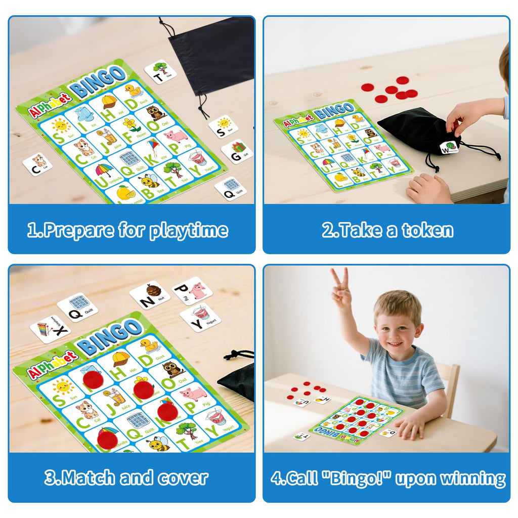 Edumix Double-Sided Alphabet & Number Bingo Game – ABC, 123 & Sight Word Learning Toy for Toddlers, Preschool Activities, Family Matching Game