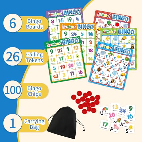 Edumix Double-Sided Alphabet & Number Bingo Game – ABC, 123 & Sight Word Learning Toy for Toddlers, Preschool Activities, Family Matching Game