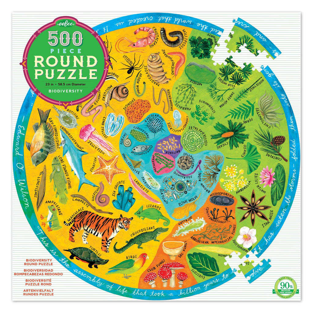 eeBoo Biodiversity 500 Piece Round Jigsaw Puzzle – 23" Diameter, Recycled Board, Vegetable-Based Ink