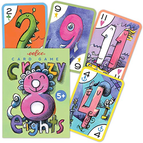 eeBoo Crazy Eights Card Game – 50 Illustrated Cards by Chris Raschka, Easy Classic Game for Ages 5+