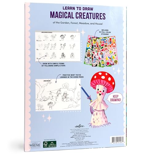 eeBoo Learn to Draw Magical Creatures: Step-by-Step Drawing Activity Book with 50 Stickers for Kids 5+