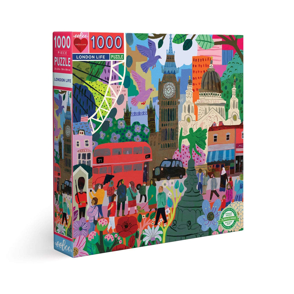 eeBoo London Life 1000 Piece Jigsaw Puzzle | 23"x23" Square | Recycled Board & Vegetable-Based Ink
