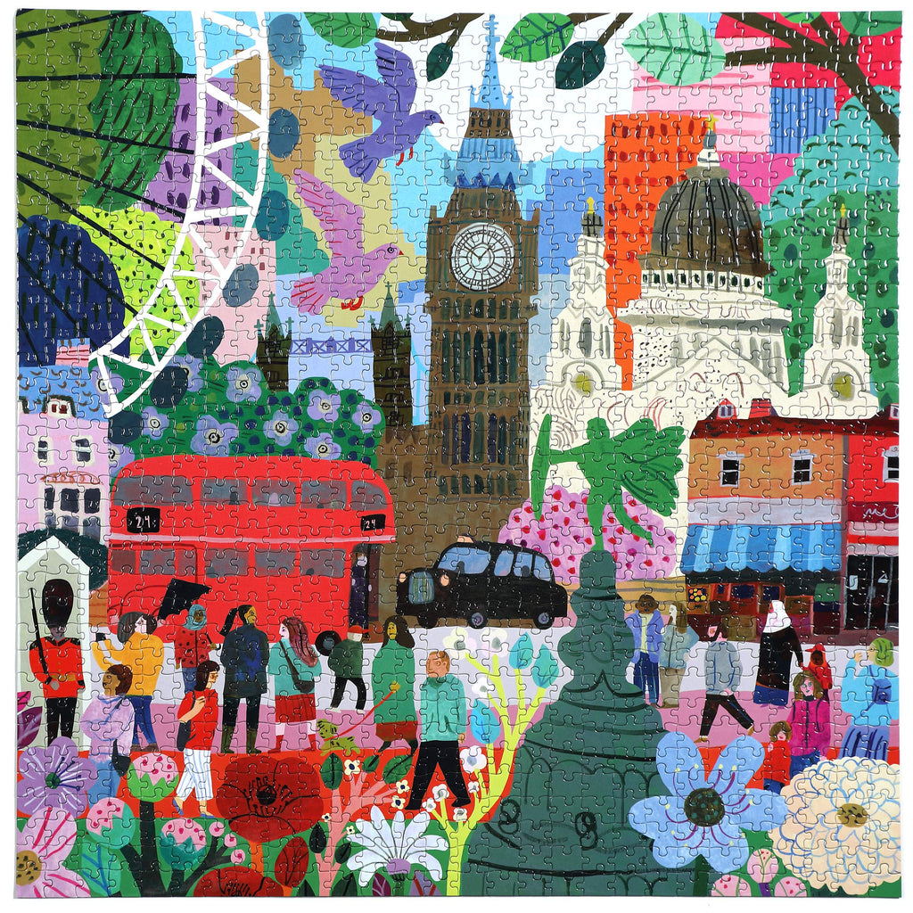 eeBoo London Life 1000 Piece Jigsaw Puzzle | 23"x23" Square | Recycled Board & Vegetable-Based Ink