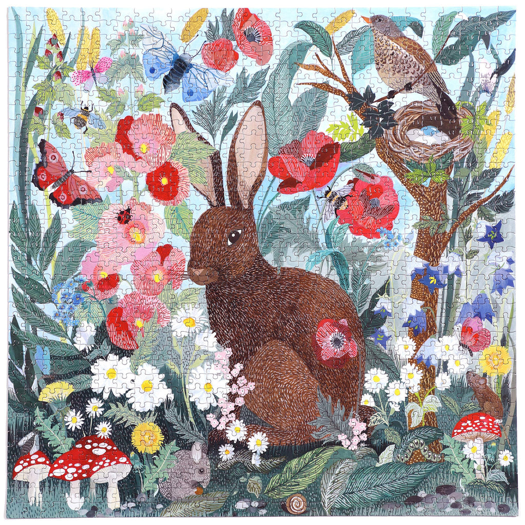 eeBoo Poppy Bunny 1000-Piece Jigsaw Puzzle – Spring Scene, 23x23 Inch, Recycled Board