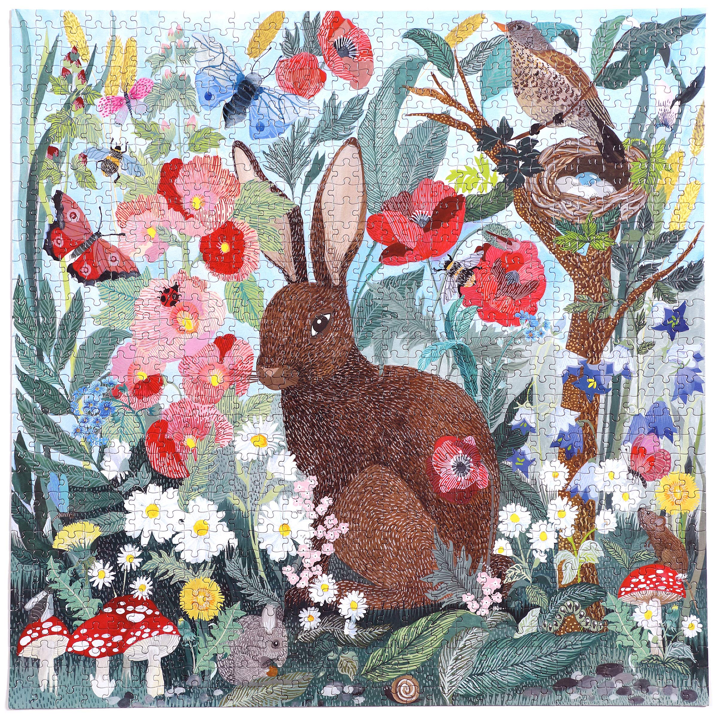 eeBoo Poppy Bunny 1000-Piece Jigsaw Puzzle – Spring Scene, 23x23 Inch, Recycled Board