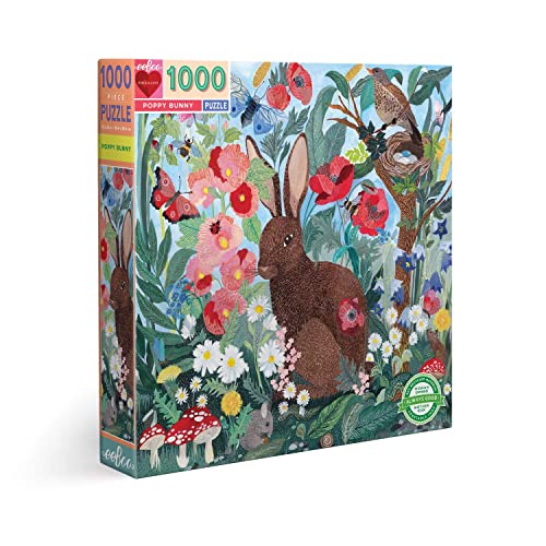 eeBoo Poppy Bunny 1000-Piece Jigsaw Puzzle – Spring Scene, 23x23 Inch, Recycled Board