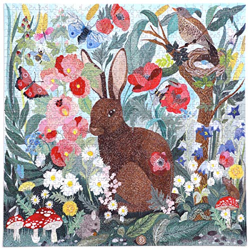 eeBoo Poppy Bunny 1000-Piece Jigsaw Puzzle – Spring Scene, 23x23 Inch, Recycled Board