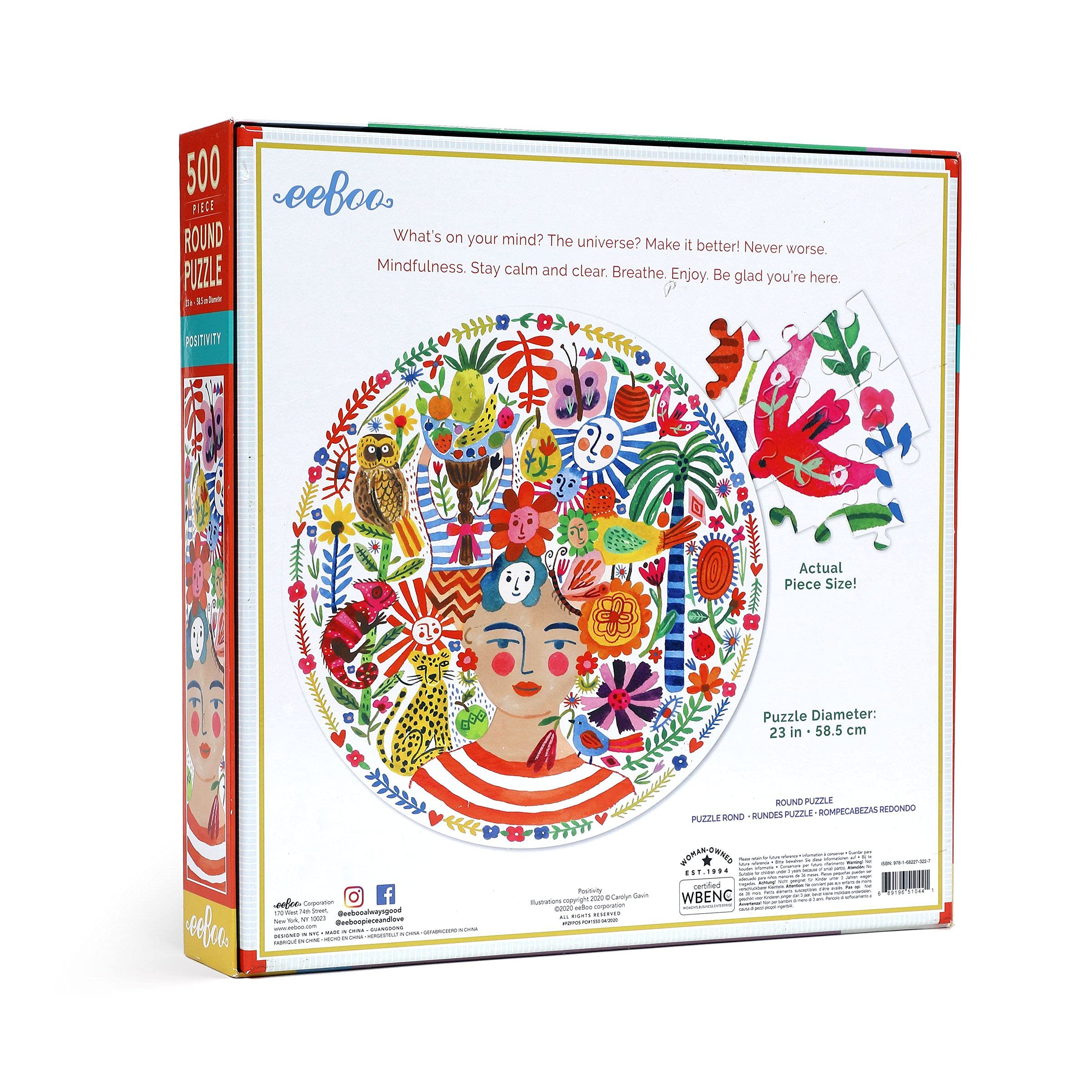 eeBoo Positivity 500-Piece Round Puzzle - 23" Diameter, Recycled Materials, by Jennifer Orkin Lewis
