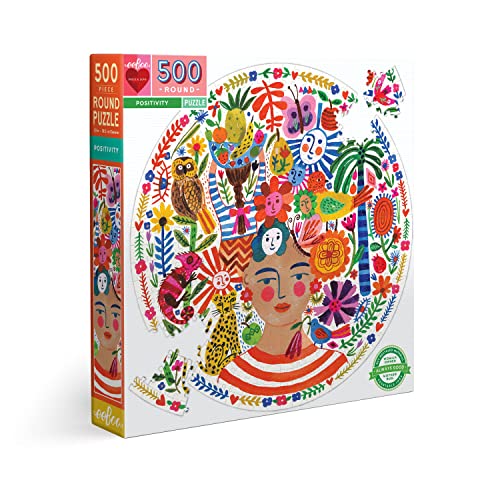 eeBoo Positivity 500-Piece Round Puzzle - 23" Diameter, Recycled Materials, by Jennifer Orkin Lewis