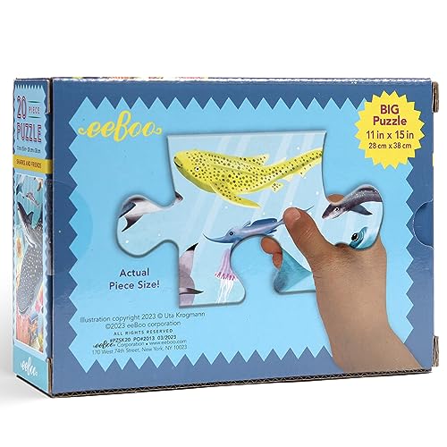 eeBoo Sharks & Friends 20-Piece Puzzle – Large Ocean-Themed Jigsaw for Ages 3+