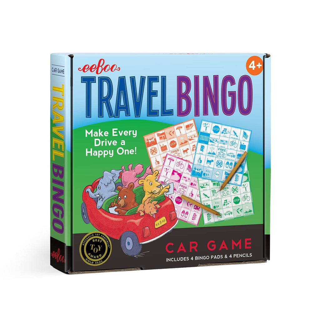 eeBoo Travel Bingo for Kids Ages 5+ – Road Trip Game with 4 Pads & Pencils