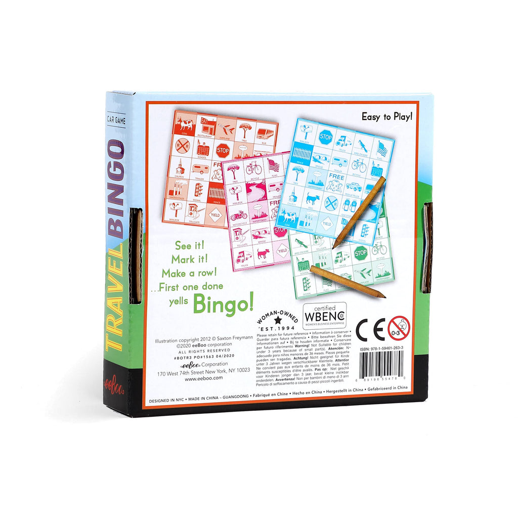eeBoo Travel Bingo for Kids Ages 5+ – Road Trip Game with 4 Pads & Pencils