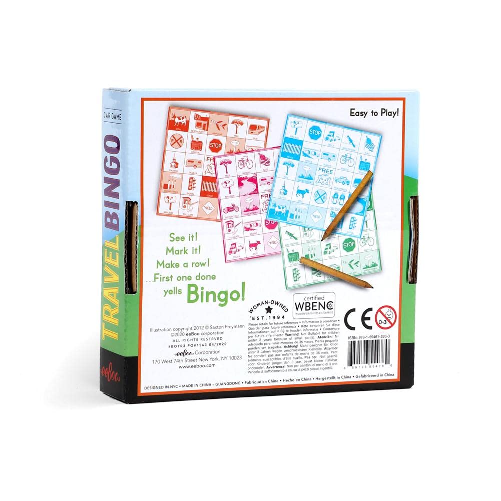 eeBoo Travel Bingo for Kids Ages 5+ – Road Trip Game with 4 Pads & Pencils