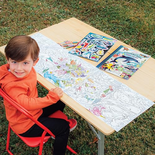 eeBoo Under The Sea Fold-Out Coloring Book – 39 Inch Mural with 50 Stickers for Kids Ages 3+