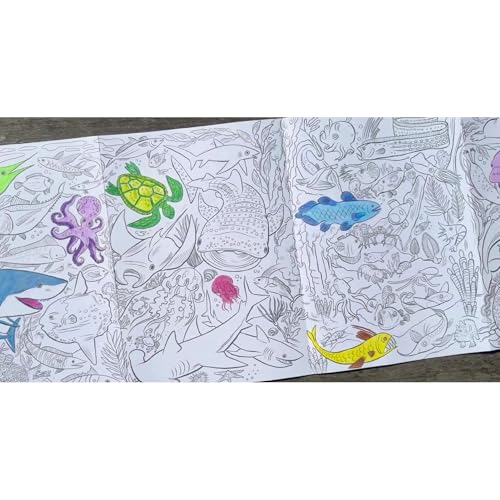 eeBoo Under The Sea Fold-Out Coloring Book – 39 Inch Mural with 50 Stickers for Kids Ages 3+