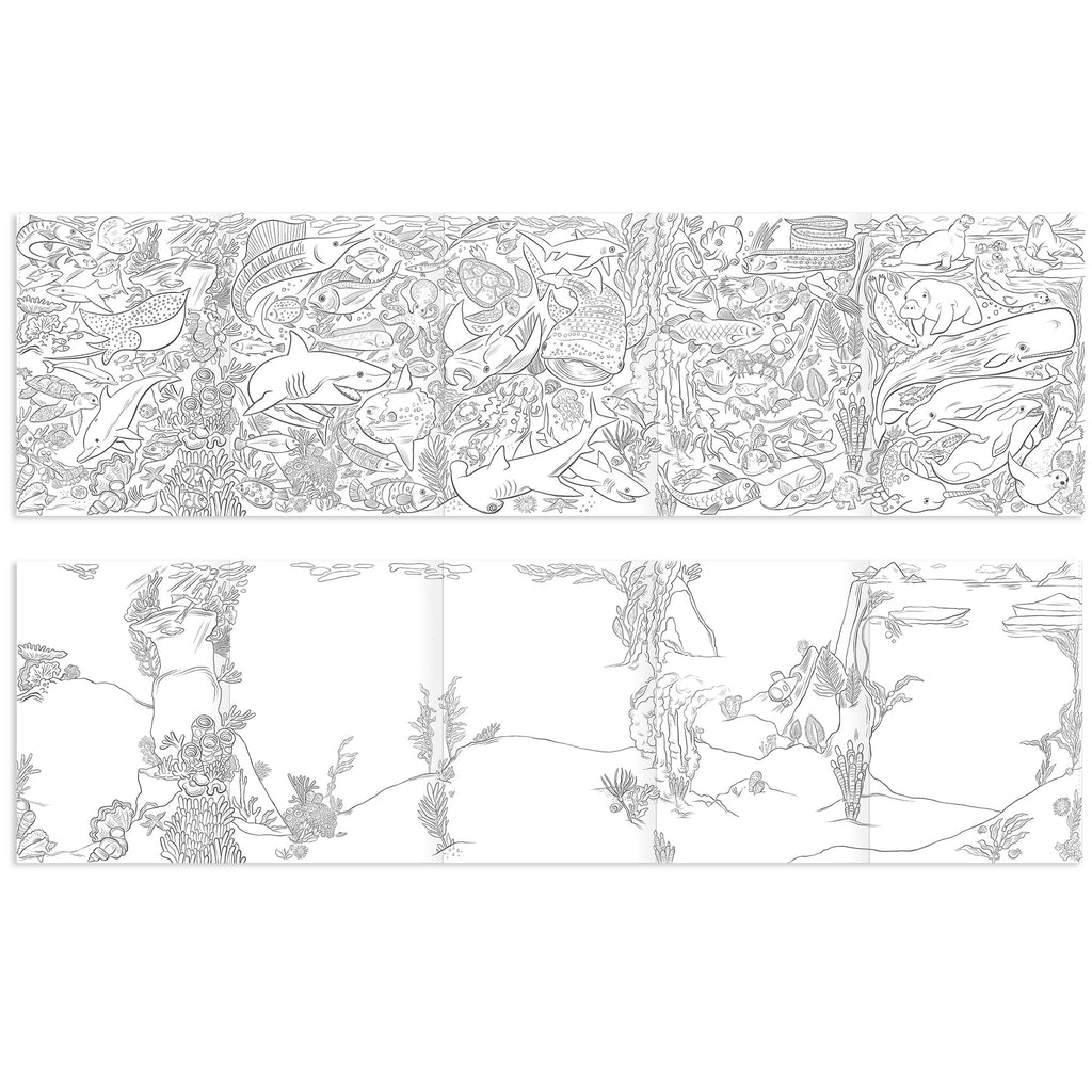 eeBoo Under The Sea Fold-Out Coloring Book – 39 Inch Mural with 50 Stickers for Kids Ages 3+