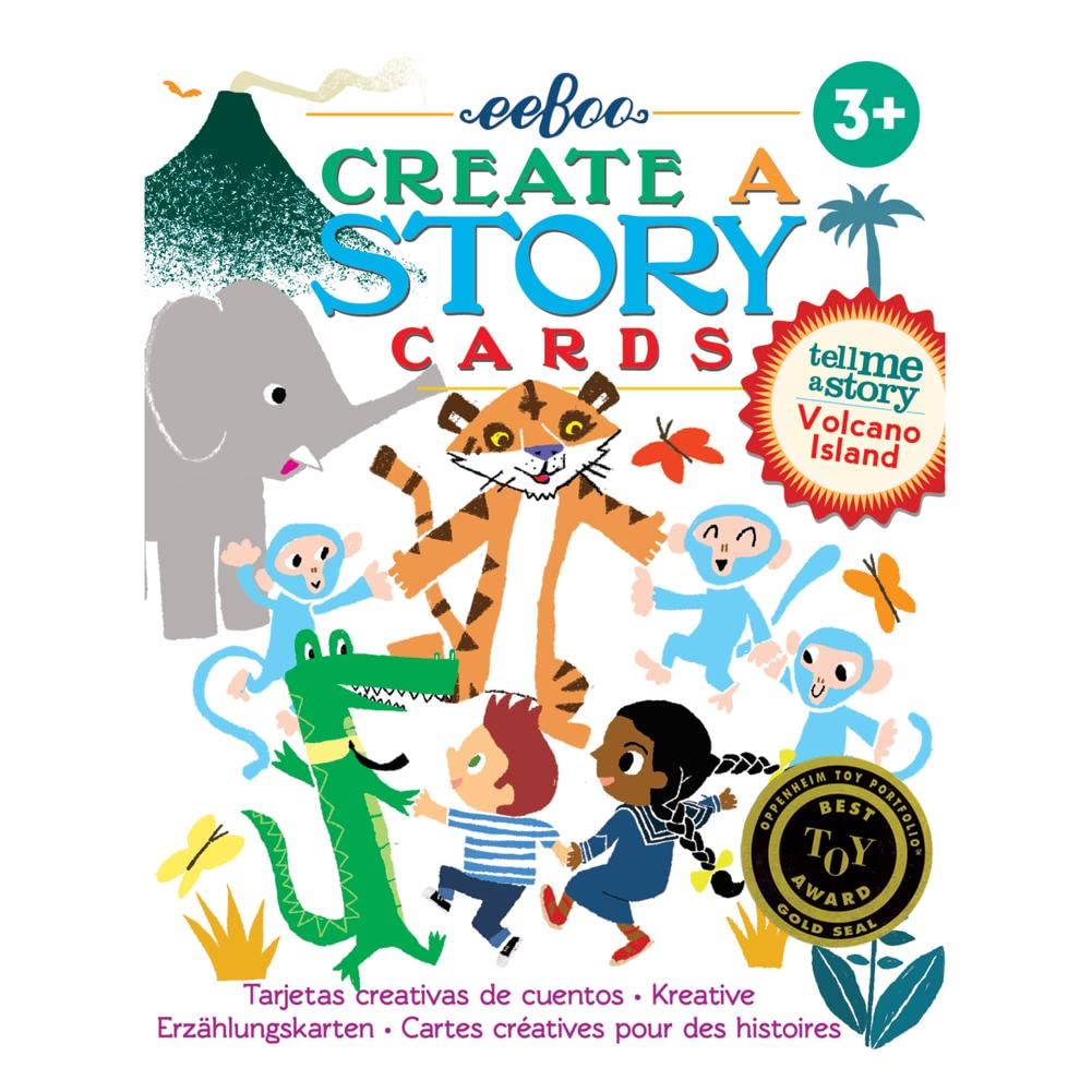eeBoo Volcano Island Storytelling Cards – 36 Illustrated Pre-Literacy Cards for Ages 3+