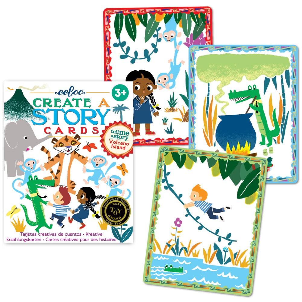 eeBoo Volcano Island Storytelling Cards – 36 Illustrated Pre-Literacy Cards for Ages 3+