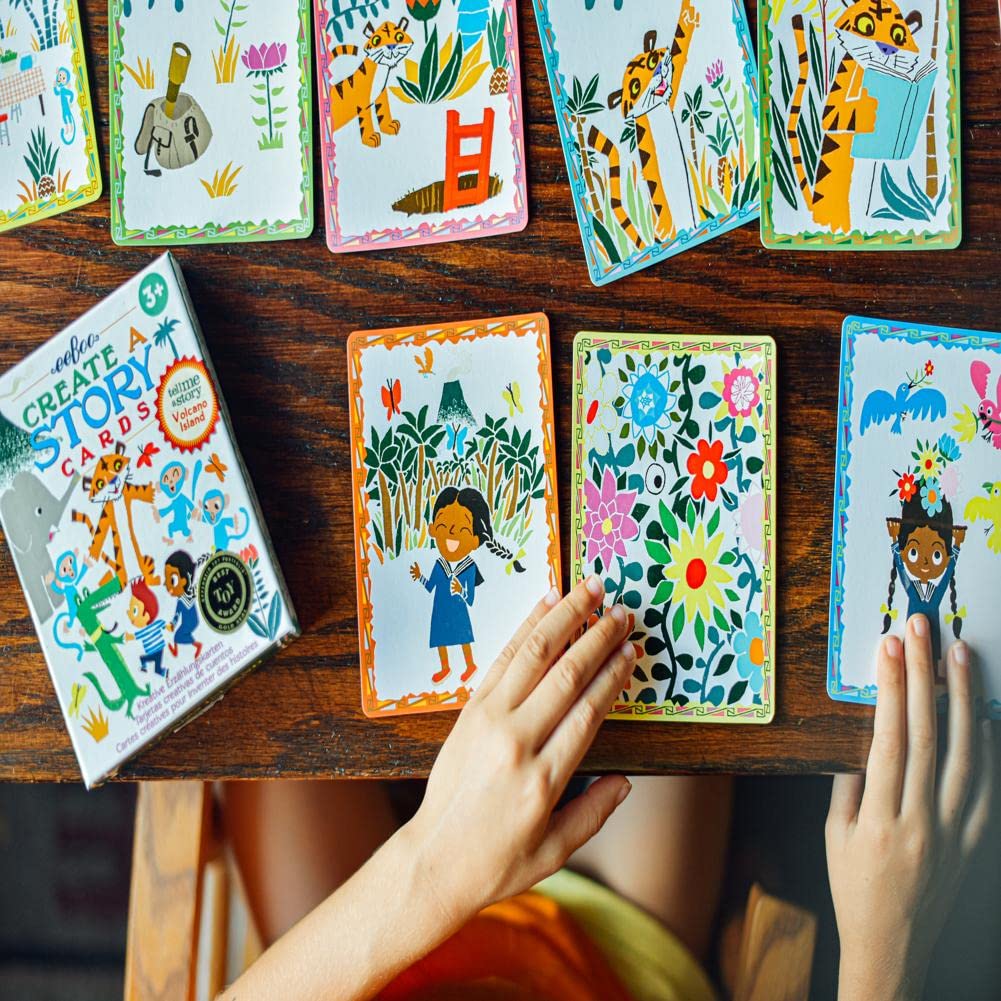 eeBoo Volcano Island Storytelling Cards – 36 Illustrated Pre-Literacy Cards for Ages 3+