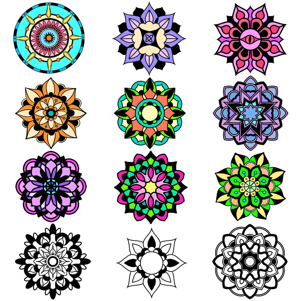 EggSun 48-Piece Mandala Fuzzy Velvet Coloring Posters Kit for Relaxation and Family Fun