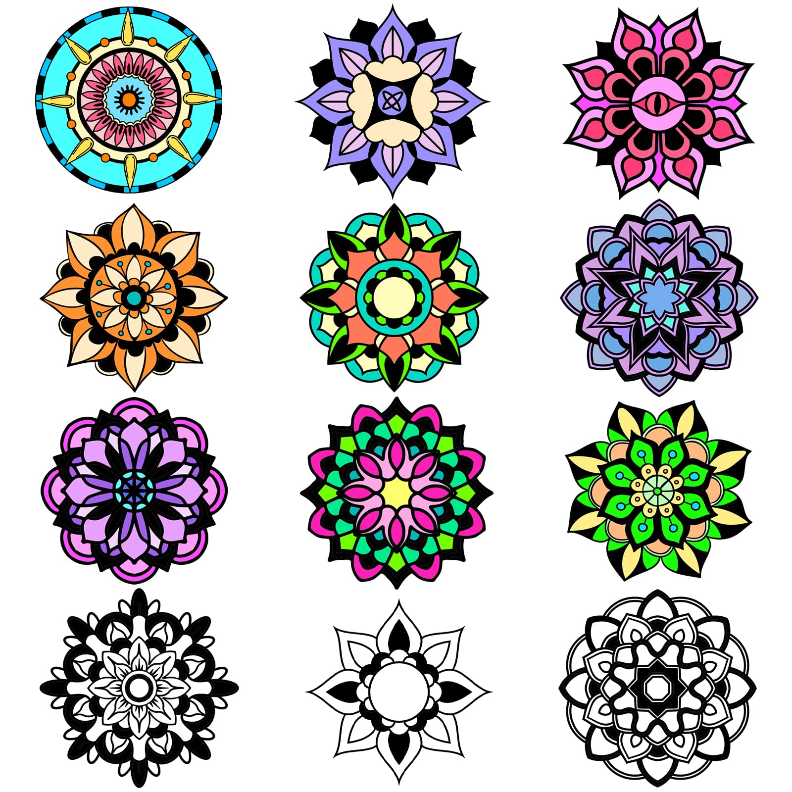 EggSun 48-Piece Mandala Fuzzy Velvet Coloring Posters Kit for Relaxation and Family Fun