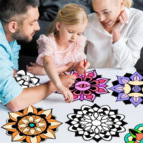 EggSun 48-Piece Mandala Fuzzy Velvet Coloring Posters Kit for Relaxation and Family Fun