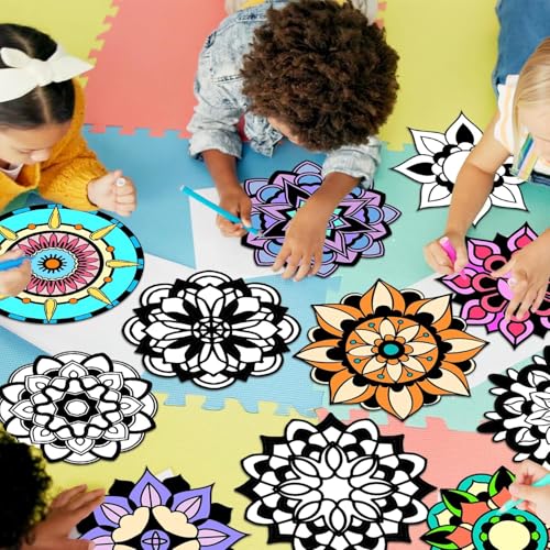 EggSun 48-Piece Mandala Fuzzy Velvet Coloring Posters Kit for Relaxation and Family Fun