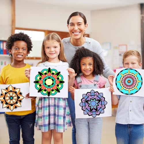 EggSun 48-Piece Mandala Fuzzy Velvet Coloring Posters Kit for Relaxation and Family Fun