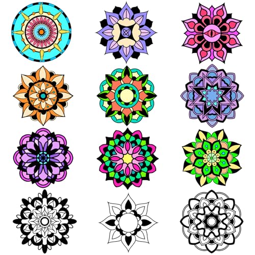 EggSun 48-Piece Mandala Fuzzy Velvet Coloring Posters Kit for Relaxation and Family Fun