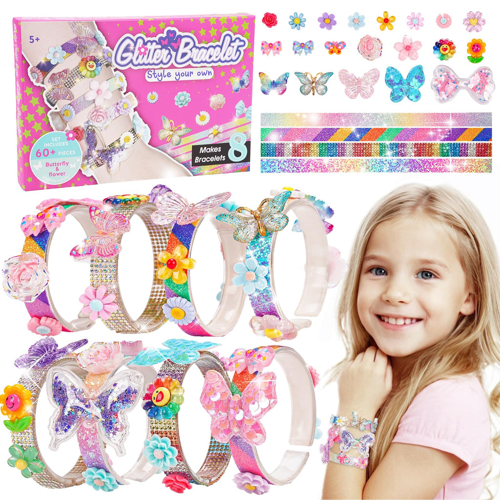 Eichhoo Butterfly & Flower Friendship Bracelet Making Kit for Girls Ages 5-12 - 8 Bracelets, 50 Charms, Adhesive Dots