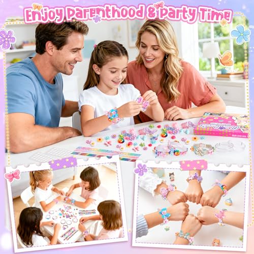 Eichhoo Butterfly & Flower Friendship Bracelet Making Kit for Girls Ages 5-12 - 8 Bracelets, 50 Charms, Adhesive Dots