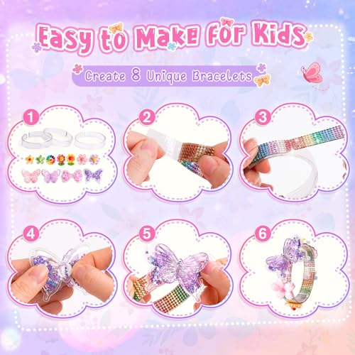 Eichhoo Butterfly & Flower Friendship Bracelet Making Kit for Girls Ages 5-12 - 8 Bracelets, 50 Charms, Adhesive Dots