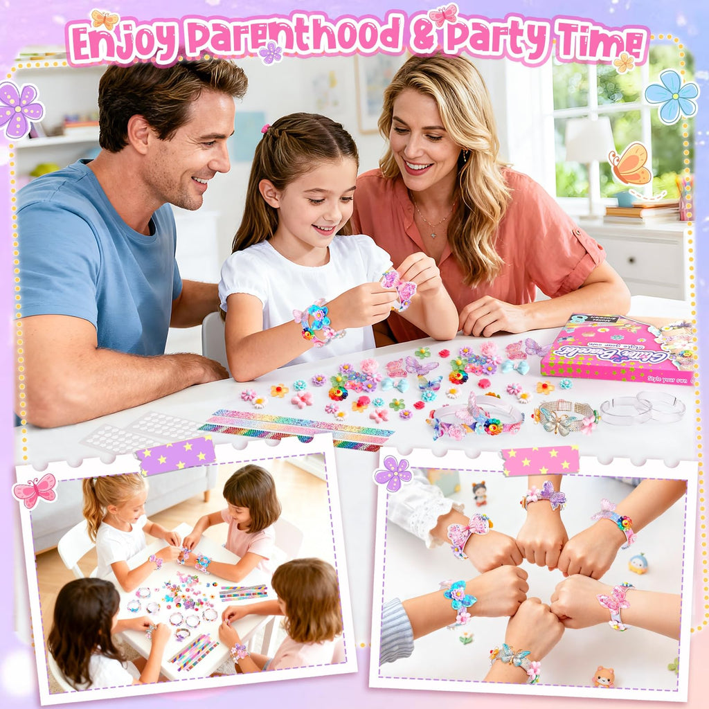 Eichhoo Butterfly & Flower Friendship Bracelet Making Kit for Girls Ages 5-12 - 8 Bracelets, 50 Charms, Adhesive Dots