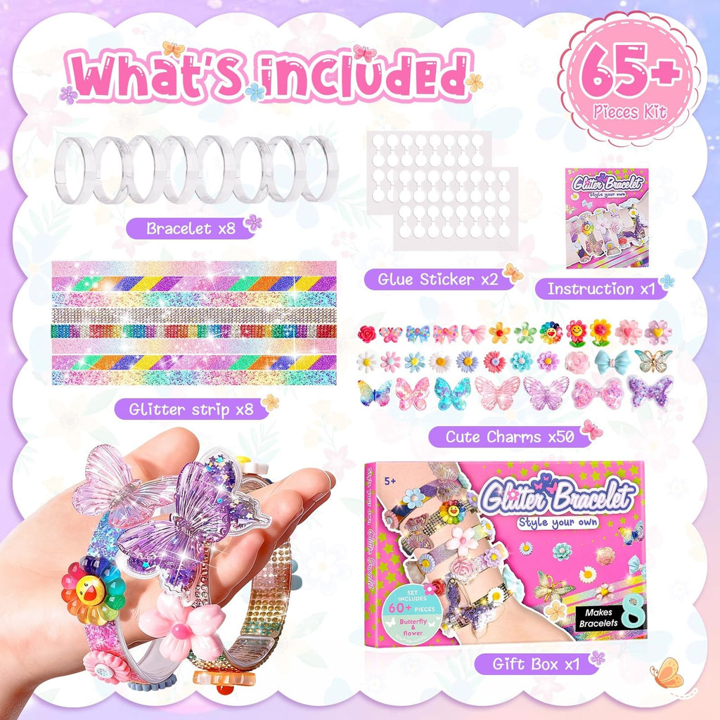 Eichhoo Butterfly & Flower Friendship Bracelet Making Kit for Girls Ages 5-12 - 8 Bracelets, 50 Charms, Adhesive Dots