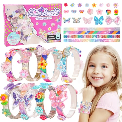 Eichhoo Butterfly & Flower Friendship Bracelet Making Kit for Girls Ages 5-12 - 8 Bracelets, 50 Charms, Adhesive Dots