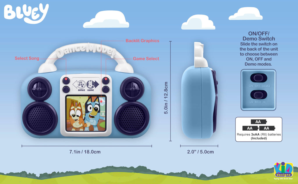 eKids Bluey Music Player for Toddlers – Built-in Songs, Lights, and Musical Statues Game