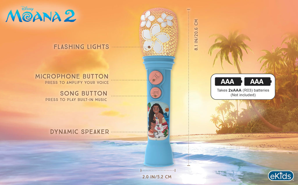 eKids Moana Sing Along Microphone - Kid's Musical Toy with Built-in Music and Flashing Lights