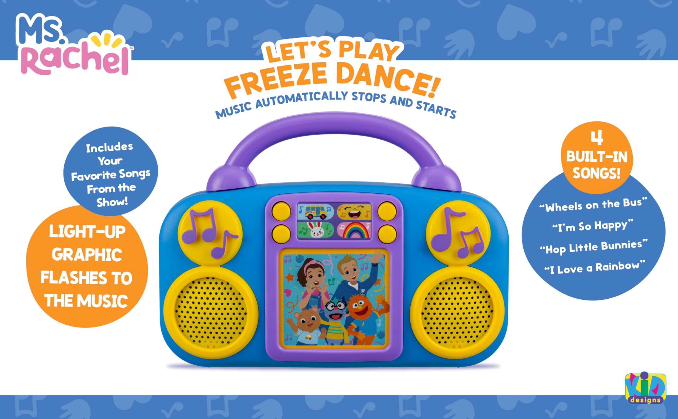 eKids Ms Rachel Music Player with 4 Songs and Flashing Lights – Toddler Toy (Ages 3+)