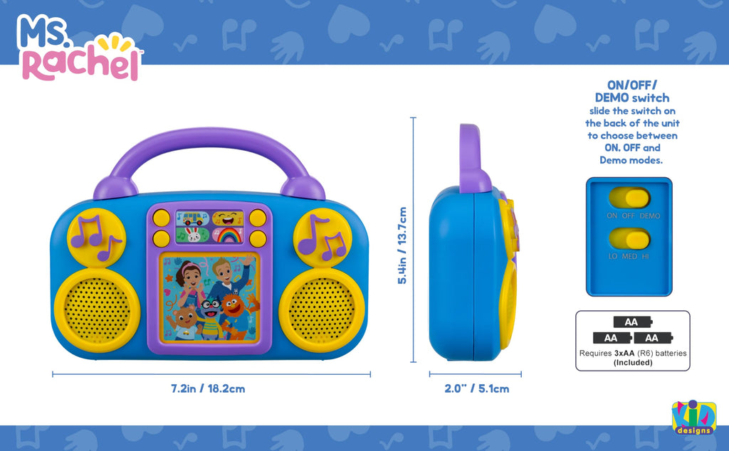 eKids Ms Rachel Music Player with 4 Songs and Flashing Lights – Toddler Toy (Ages 3+)