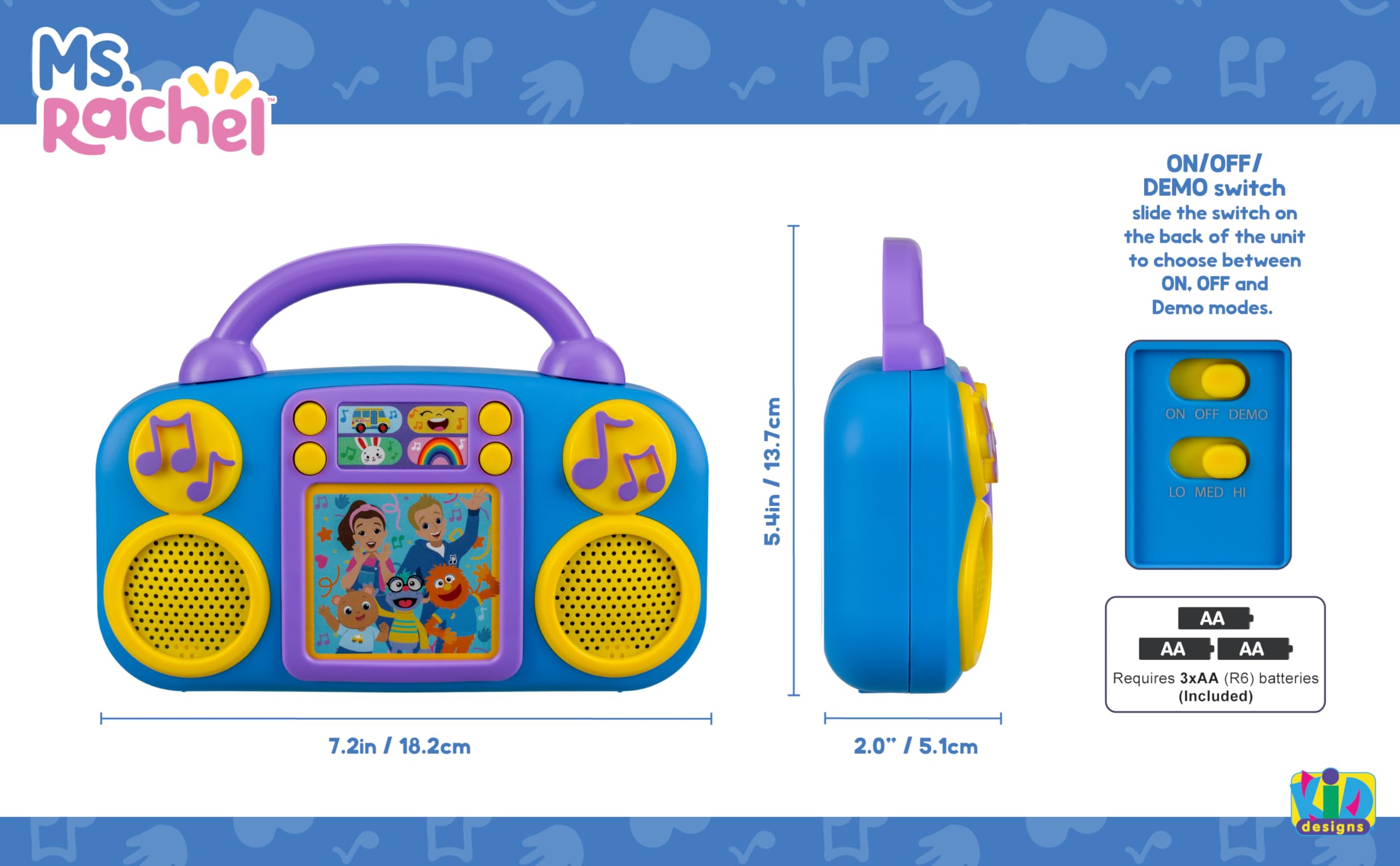 eKids Ms Rachel Music Player with 4 Songs and Flashing Lights – Toddler Toy (Ages 3+)