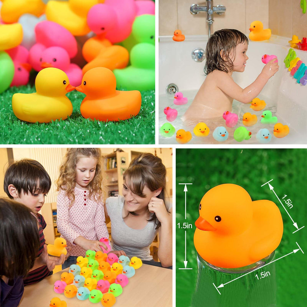 EKisemio 50-Pack Mini Rubber Ducks – Multicolor Squeaky Bath Toys for Parties, Pool, and Classroom Prizes