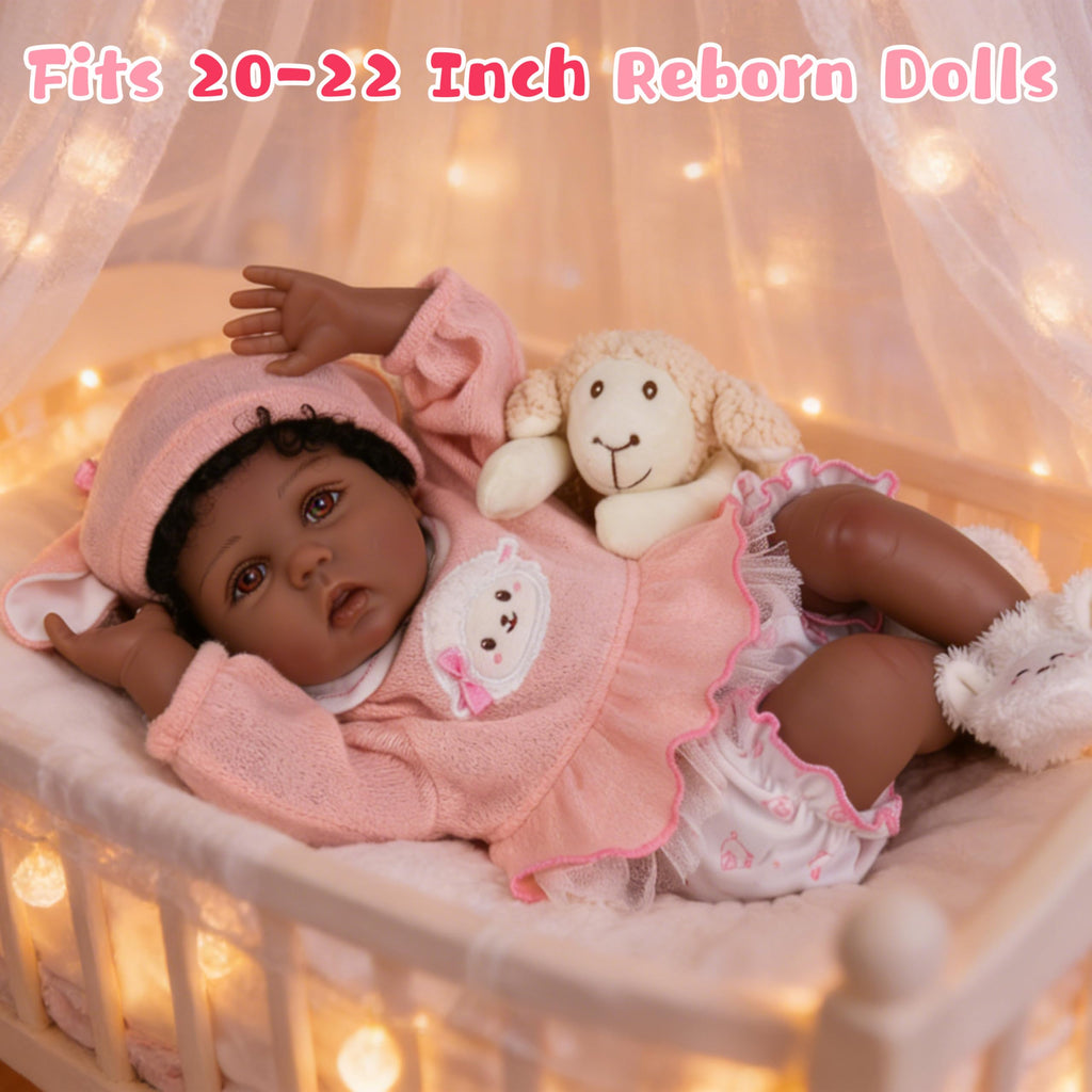 EKOKIZ 4-Piece Reborn Doll Outfit for 20-22 Inch Dolls - Pink Lamb & Bunny Theme with Hat, Top, Bloomers, Booties
