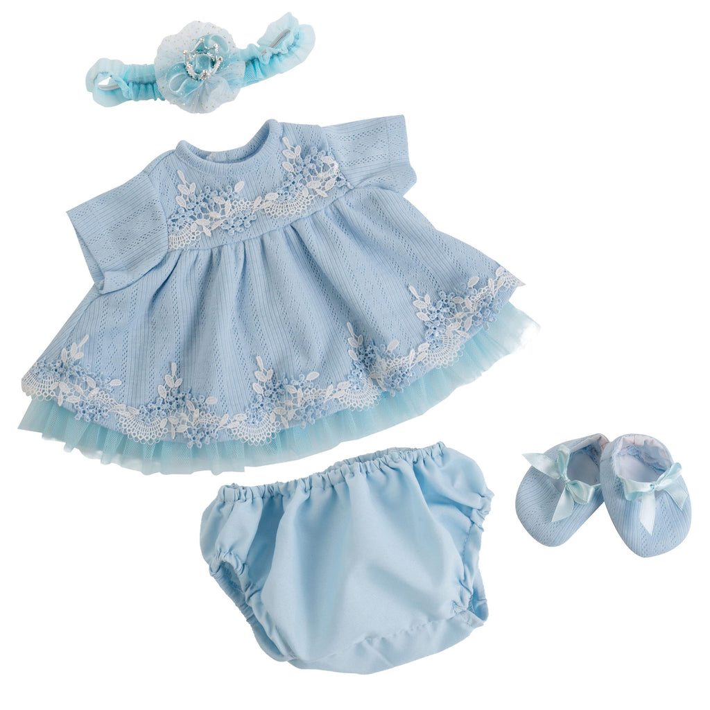 EKOKIZ Blue Baby Doll Clothes Set for 17-20 Inch Reborn Dolls - Includes Hairband, Dress, Shoes, and Gift Box