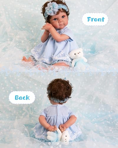 EKOKIZ Blue Baby Doll Clothes Set for 17-20 Inch Reborn Dolls - Includes Hairband, Dress, Shoes, and Gift Box