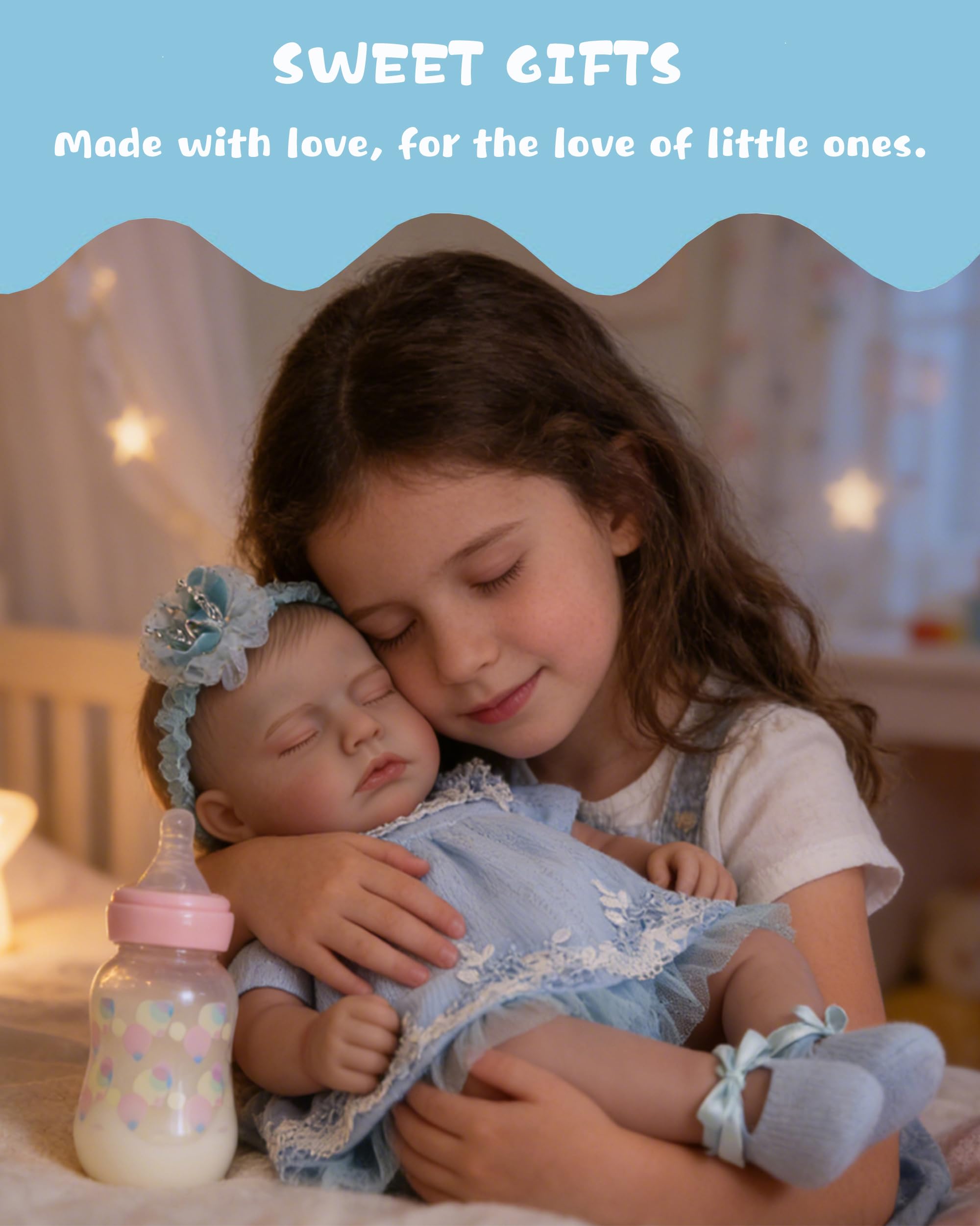 EKOKIZ Blue Baby Doll Clothes Set for 17-20 Inch Reborn Dolls - Includes Hairband, Dress, Shoes, and Gift Box