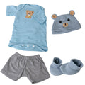 EKOKIZ Blue Bear Pattern Reborn Baby Doll Clothes Set for 20-22 Inch Dolls - Onesie, Hat, Shoes & Shorts