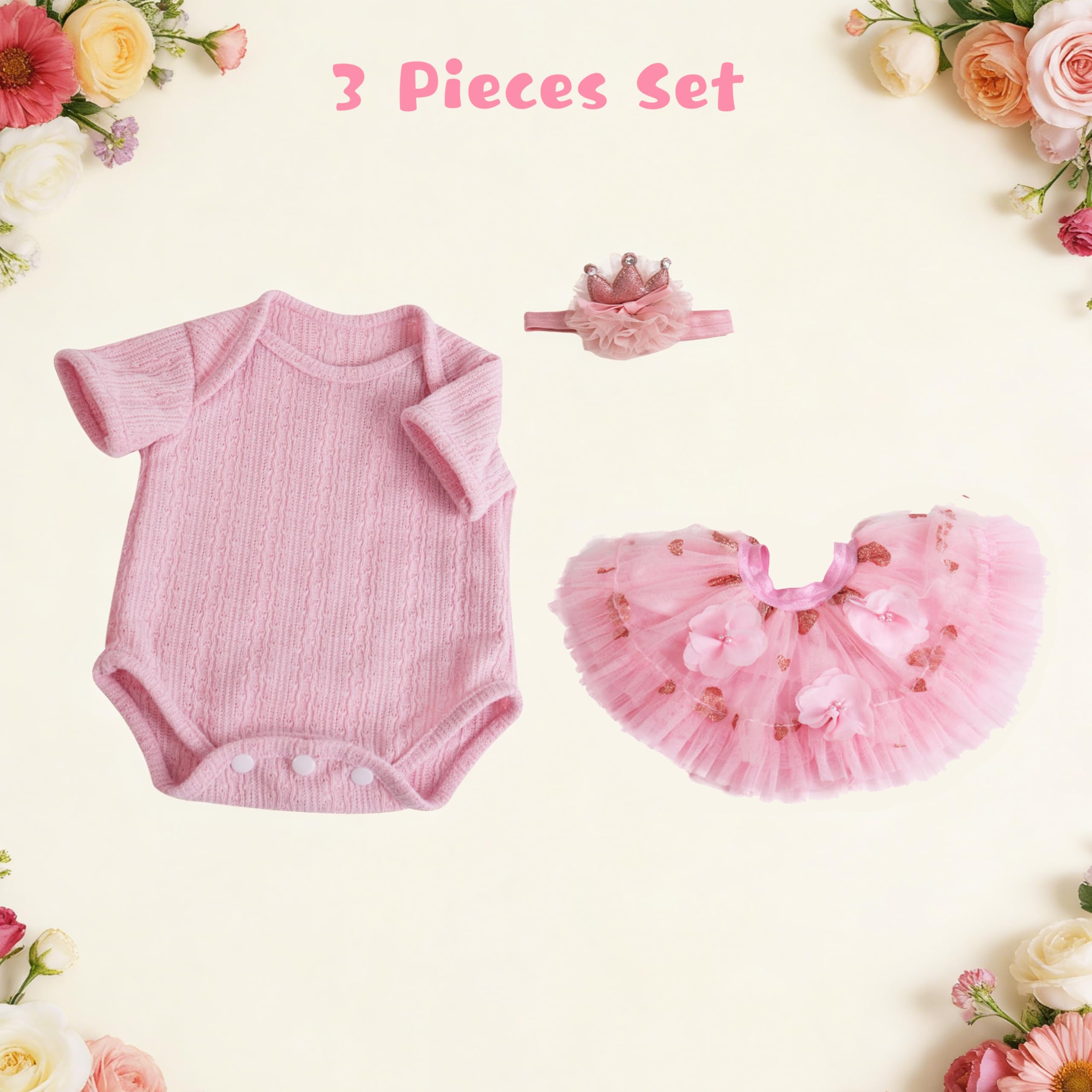 EKOKIZ Reborn Baby Doll Clothes – Pink Outfit Set for 17-20 Inch Dolls