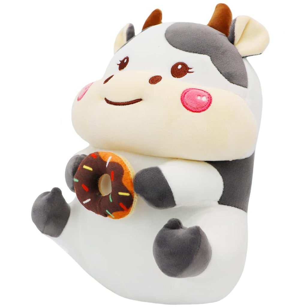 ELAINREN 11.8 Inch Cuddly Donut Cow Stuffed Animal - Soft Plush Cow Toy with Donut Decor